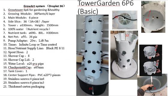 Sistema hidropónico aeropónico de crescimento de torre hidropónica vertical