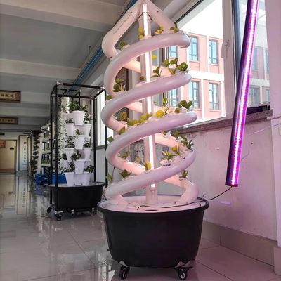 A planta espiral vertical da família cresce o cultivo vegetal interno do aerossol da torre hidropônica