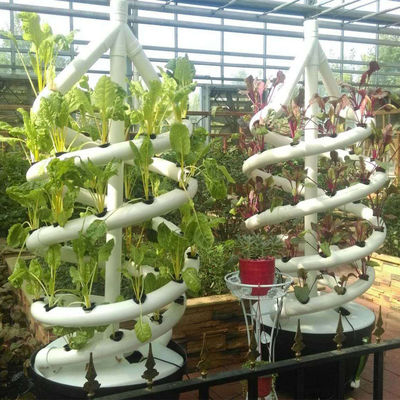 A planta espiral vertical da família cresce o cultivo vegetal interno do aerossol da torre hidropônica